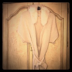 Rose fur collar cardigan